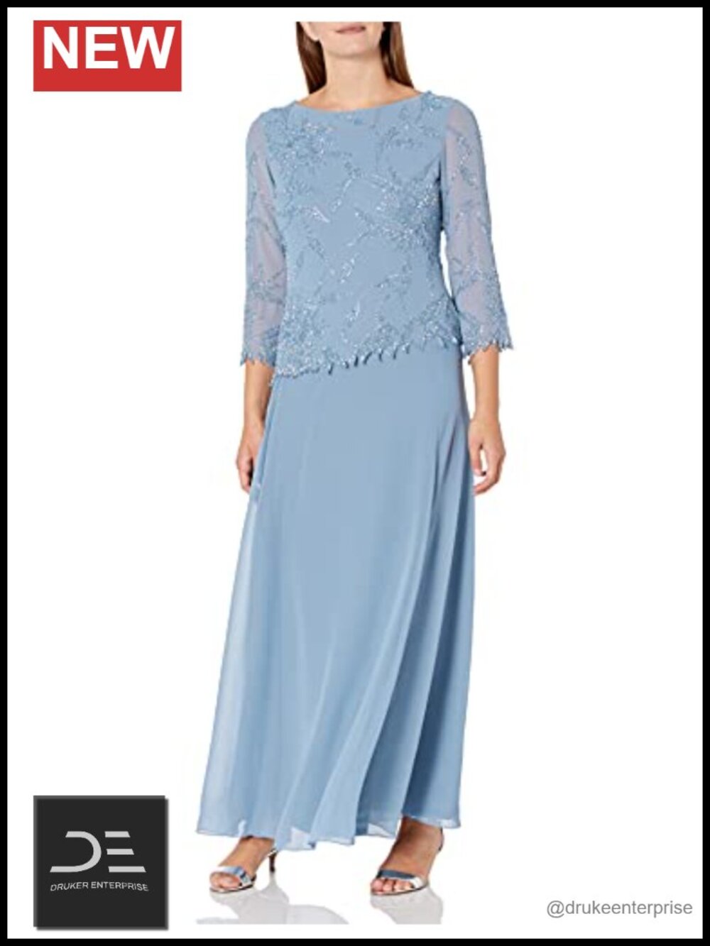 Womens 3/4 Sleeve Beaded Formal Dress A-Line Handmade Beaded